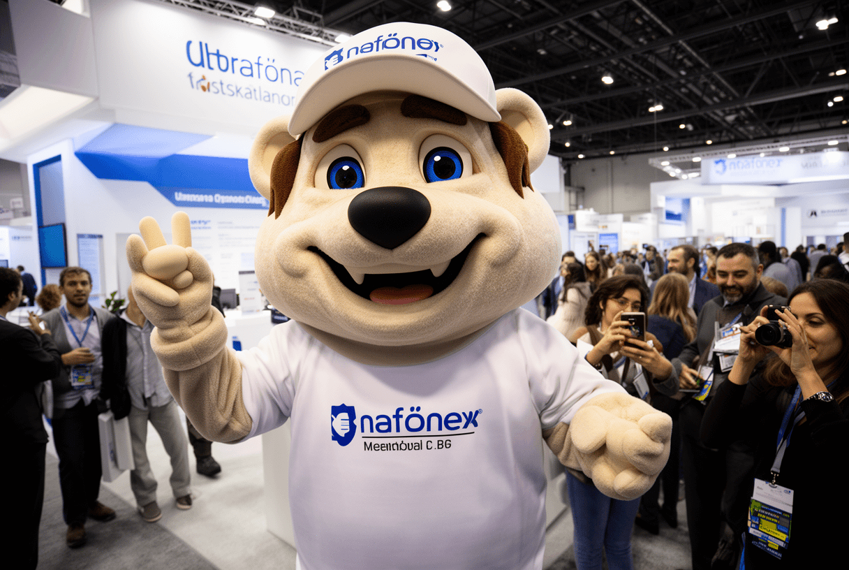 Mascotte personnalisée sur stand d’exposition